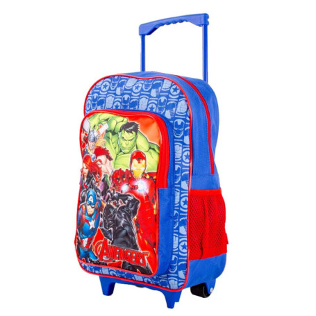Avengers Sac à dos à roulettes pour enfants - Sac de voyage à roulettes avec poignée de tirage, 2 roues, poches latérales en mai