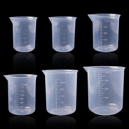 Pinsheng Lot de 6 Bécher Gradué en Plastique 50ml-500ml, Tasse à Mesurer en Silicone Verre Doseur Plastique Transparent pour Cui