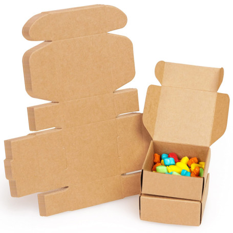 Belle Vous (Lot de 50) Boite Cadeau Marron - Boite Papier Kraft Carrée de 5,6 x 5,6 x 2,5 cm - Boite Carton Emballage Cadeau Fac