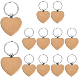 Porte Clé en Bois Coeur 12 Pièces à Graver, DIY pour la Gravure, la Peinture, le Lettrage - Cadeaux pour Couples, Partenaires, F