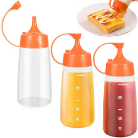 3 PCS Bouteille à Sauce Plastique, 300 ml Bouteille à Condiments avec Capuchon, Condiments Squeeze Bouteilles, Presser Les Boute