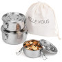 BELLE VOUS Lot de 3 Lunch Box en Acier Inoxydable avec Sac - Boite Alimentaire Inox Étanche - Collations - Fruits - Céréales - S