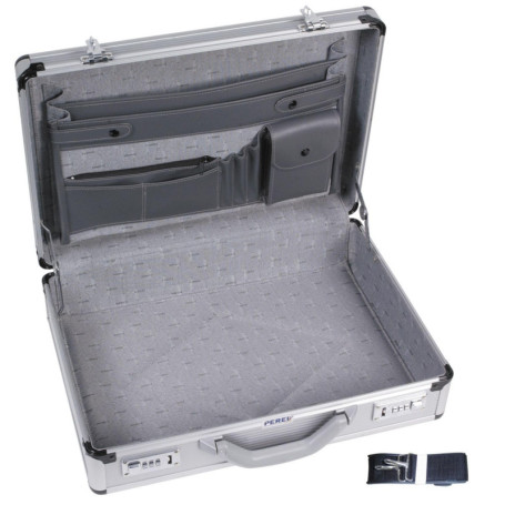 Perel Attaché-case pour ordinateur portable et documents A4, avec 2 serrures à combinaison, bandoulière et coins renforcés, parf