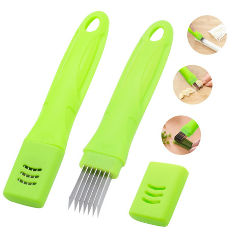 TACYKIBD Trancheuse à oignons de printemps, couteau à oignons verts avec couvercle et 7 lames en acier inoxydable coupe-légumes 