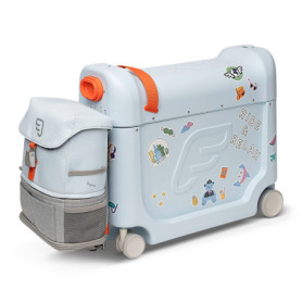 Stokke Coffret de Voyage JetKids, Bleu - Comprend Un lit-Valise à roulettes pour Enfant + Sac à Dos Crew Backpack léger, Extensi