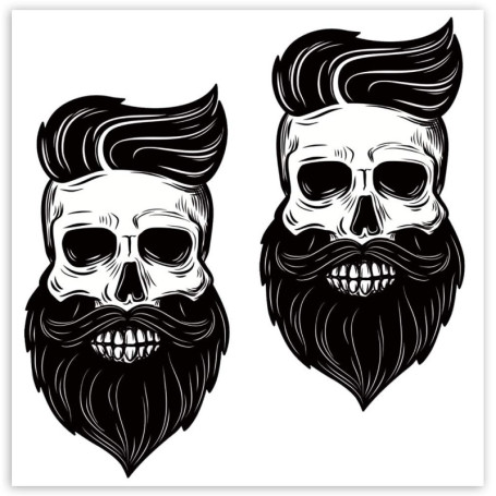 SkinoEu® 2 x Autocollants Vinyle Stickers Skull Crâne Barbe à la Mode pour Voiture Moto fenêtre Porte Casque Scooter vélo Motocy
