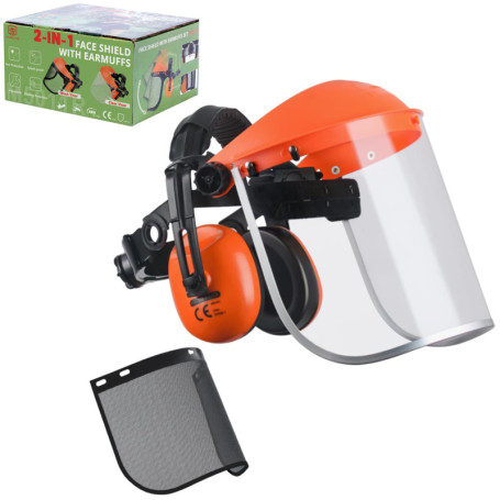 Visière en Maille d'Acier & Protège-Oreilles Réglable, Protection du Visage, du Front et des Oreilles, 2 en 1 Visière transparen