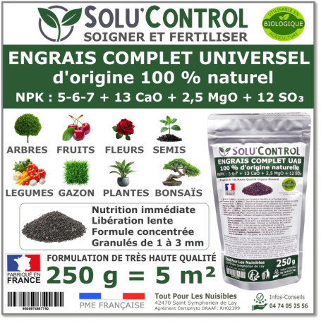 250 g d'ENGRAIS COMPLET universel et équilibré - SoluControl - UAB - Utilisable en Agriculture BIOLOGIQUE