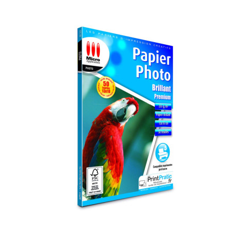 Micro Application Papier Photo Brillant 13x18 - Premium - 255 g/m² - 50 feuilles blanc MA-5347