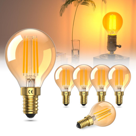 Lamptobe 4W ampoule led e14 blanc chaud 2200K verre ambré 40w égal à Vintage ampoule petit culot à vis G45 à led ampoule filamen