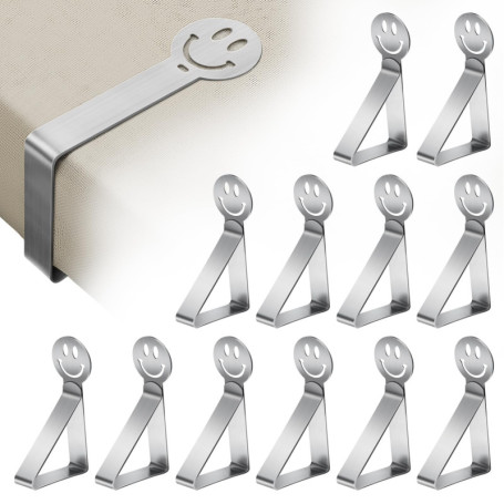 GlasFlength Pince Nappe Inoxydable, 12 Pièces Pinces pour Nappe de Table Pince Nappe Clip Exterieur Ajustable Anti-Glissant Atta