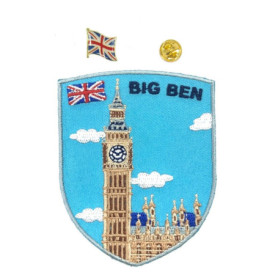 A-ONE Lot de 2 badges Big Ben de Londres + bouton de drapeau de l'Angleterre - Patch souvenir de voyage - Accessoire de décorati