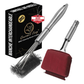 Brosse Barbecue 3-en-1 | Brosse Grille Barbecue avec Grattoir et Éponge Résistante à la Chaleur | Brosse Nettoyage Barbecue pour