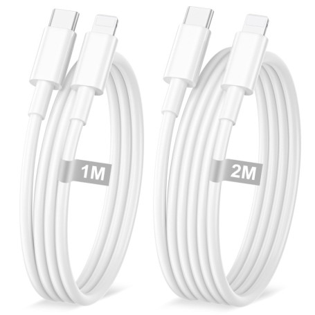 Cable iPhone USB C 1M+2M 2Pack[Certifié MFi], Cable USB C vers Lighting Cable Chargeur USB c Cable Charge Rapide Câble Lighting 