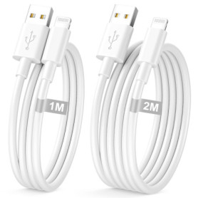 Cable iPhone 1M+2M/Lot de 2, [Certifié MFi] Cable iphone USB 2M Câble Lightning Fil Chargeur iphone Cable Charge Rapide Cordon p
