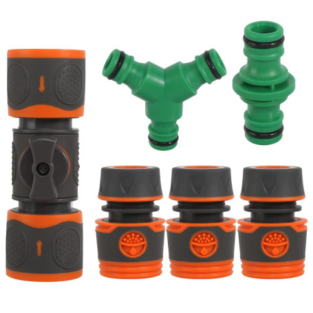 prota Lot de 6 raccords de tuyau d'arrosage - Double prise - Avec valve de régulation
