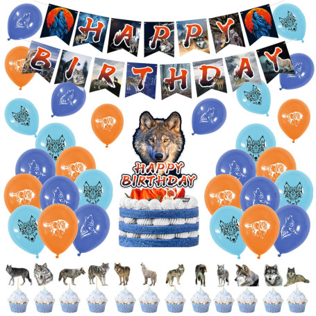 Deco Anniversaire Loup Anniversaire Décorations Loup Ballons Anniversaire Loup Décorations Gâteaux Wolf Bannière Anniversaire Wo