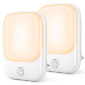 FOMYHEARD Lot de 2 Veilleuses LED, Veilleuse Prise Electrique avec 5 Niveaux Luminosités avec Capteur de Crépuscule et Humain,Ve