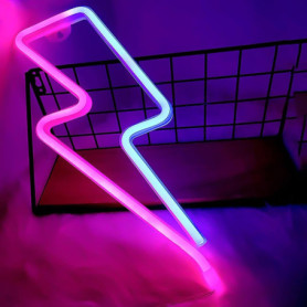 Nizirioo Flash Néon LED pour Décoration Murale : Lightning Bolt avec Lumière Rose et Bleue - Panneau Néon pour Chambre, Bars, Fê