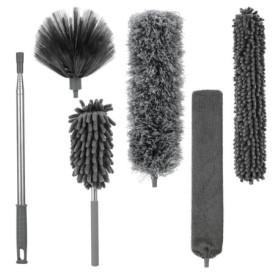 6 Pcs Plumeau Telescopique, Longueur télescopique jusqu'à 245 cm, Plumeau Poussiere Telescopique, Balai Toile d'Araignée, Tête d