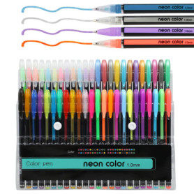 Set de 48 stylos gel – 12 métalliques, 12 stylo gel pailleté, 12 néon, 12 aquarelle – Pour dessin, écriture et livres de coloria