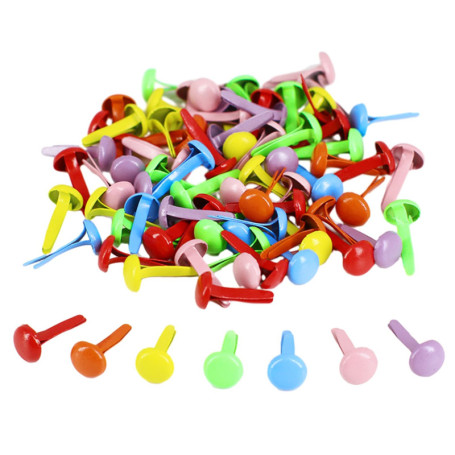MAXQUU Lot de 250 clous à deux pieds, pinces à motif rondes, trombones, clous de roue de scrapbooking, fermetures en papier méta