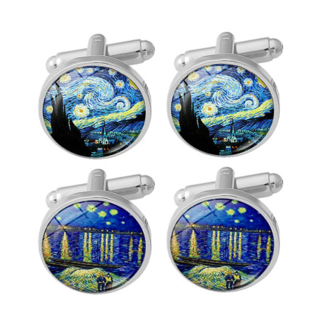 YSJCHEBS 2 Paires De Poignets De Peinture À l'huile Gogh, Boutons De La Manchette pour Hommes, Boutons De Ferraille De Mode Créa