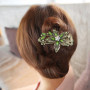 2 Fleurs Clip À Cheveux, Accessoires De Cheveux De La Mode Exquis, Pince À Cheveux En Cristal Pour Femmes, Pince À Cheveux Verts