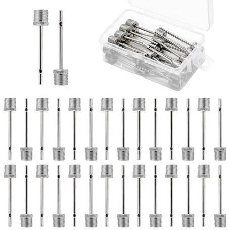 Kzouenzu Aiguilles De Pompe À Balles, Lot de 30 Aiguilles Embouts De Gonflage, Aiguilles De Pompe À Air en Acier Inoxydable, pou