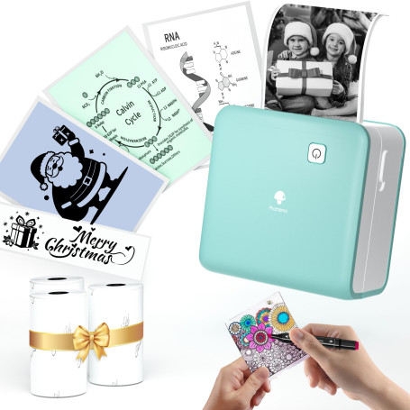 Phomemo M02 Pro Mini Imprimante Portable, 300 DPI Mini Imprimante Thermique Imprimante Etiquette Autocollante avec 3 Rouleaux de