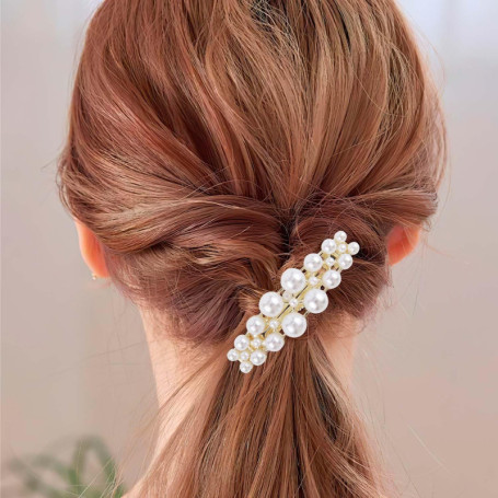 Élégante barrette à cheveux française - Barrette dorée avec perles - Accessoire de cheveux vintage de luxe - Pour mariage