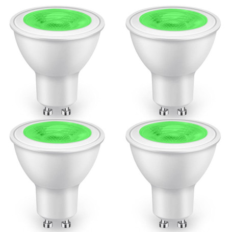 GlowsLand Ampoule LED GU10 5W 500LM Vert, lampe LED Verte non dimmable pour éclairage paysager, décoratif, d'ambiance (lot de 4)