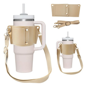 Sac pour Stanley Cup, Housse Cuir PU Pochette avec Porte-ID, Anneau en D et Bandoulière Réglable – Compatible avec Bouteilles de