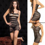 Femmes Sexy Résille Lingerie Maille Dentelle Babydoll Mini Robe Voir à Travers Bodystocking,Une Pièce Stretch sans Manches sous-