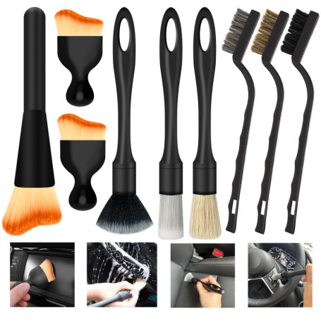 Pinceau Detailing Auto, 9 PCS Kit Nettoyage Voiture, Pinceau Nettoyage Voiture pour La Voiture Moto Cuir, Tableau de Bord, Intér