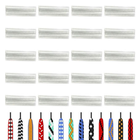 Lot de 20 embouts de réparation de lacets transparents, extrémités et extrémités de cordon, gaines thermorétractables, pointes d