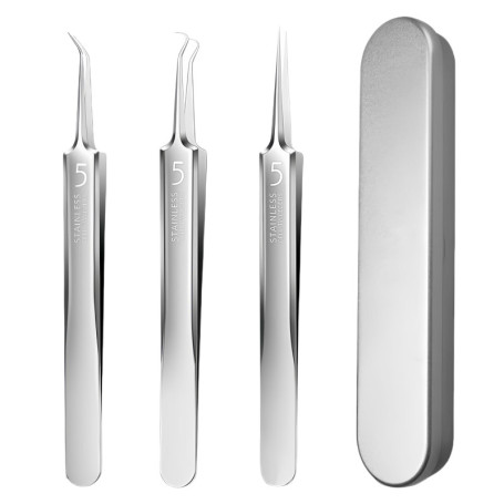 3 Pièces Pince Point Noir,Tire Comedon a Epiler Professionnelle,Points Noirs Lot de Precision Pinces Enleveur Nez Noir Pointe Ou