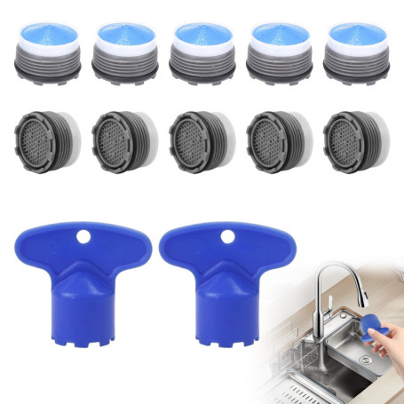 10 Pièces Mousseur Robinet,Aérateur de D'eau Cuisine Embout Bain Salle Economiseur Filtre Plastique Robinets Avec 2 Clé d'Aérate