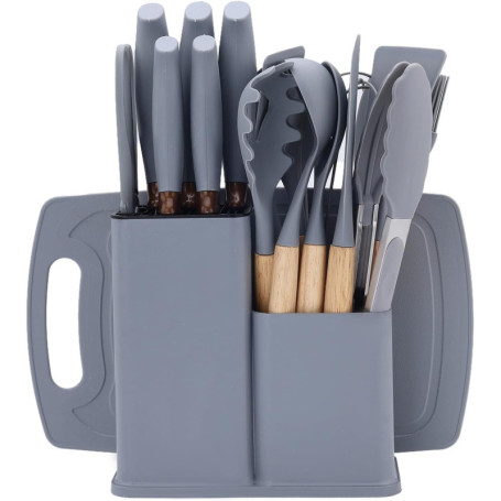 Set Couteaux de cuisine, ensemble d'Ustensiles de cuisine de 19 pièces, comprenant 5 couteaux et 13 Ustensiles de cuisine en sil
