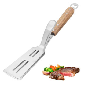 NEXROLA Spatule de Barbecue en Acier Inoxydable, 2 en 1 Pince Barbecue et Spatule, Pince à Steak, Outil de Barbecue Multifonctio