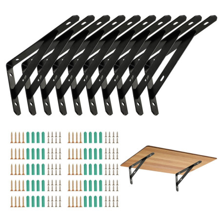 10 Pièces Equerre Étagère Mural Métal – Support Étagère Mural 90° avec Vis – Equerre Charge Lourde pour Bois/Métal (150x95x16mm)