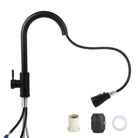 Mitigeur Cuisine Extractible 60 cm avec 2 Types de Jet & Rotation 360° - Robinet Evier Noir Mat en Acier Inox - Robinet Cuisine 