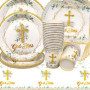 Vaisselle de Fête Communion,Doyomtoy Vaisselle Papier Set Décoration de Première Communion Assiettes en Papier Serviettes Tasses