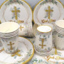 Vaisselle de Fête Communion,Doyomtoy Vaisselle Papier Set Décoration de Première Communion Assiettes en Papier Serviettes Tasses
