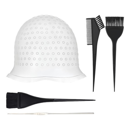 Bonnet Meches Cheveux,Pinceau Coloration Teinture Meche Balayage Crochet Pinceaux de Avec Mèches et Mèche à Kit Femme Douche Cou
