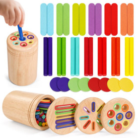 Mexgcom Jeux Montessori 3 en 1 Jouet, Jouets Enfant 1 2 3 Ans, Jouet en Bois Éducatif avec Activités de Tri Sensoriel, Apprendre