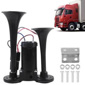Klaxon Camion 12V Klaxon À Air, Klaxon De Camion Klaxon De Voiture Super Puissant Double Tube Air Horn Kit Trompette Avec Compre