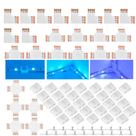 ENQIMAOYI Lot de 45 connecteurs de bande LED pour bande lumineuse 4 broches 8 mm Connecteurs sans soudure en forme de T, L et X 