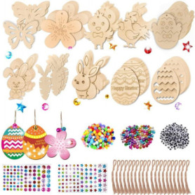 Pendentif en Bois de Pâques, 252 pièces Ornements de Pâques en Bois, Bricolage Artisanat de Pâques, Ornements Suspendus de Pâque