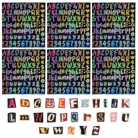 IDNVFY 6 Autocollants De Lettres Brillants Et 1 Boîte D'Autocollants De Lettres Vintage, Autocollants Imperméables, Décoration D